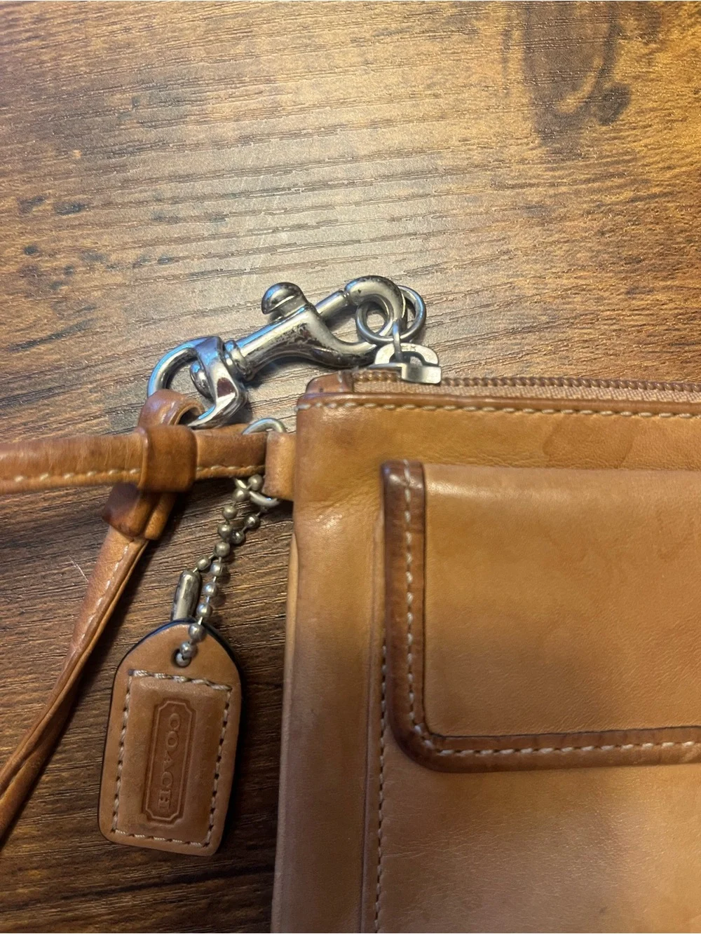 Coach Leather Wristlet Clutch in Tan